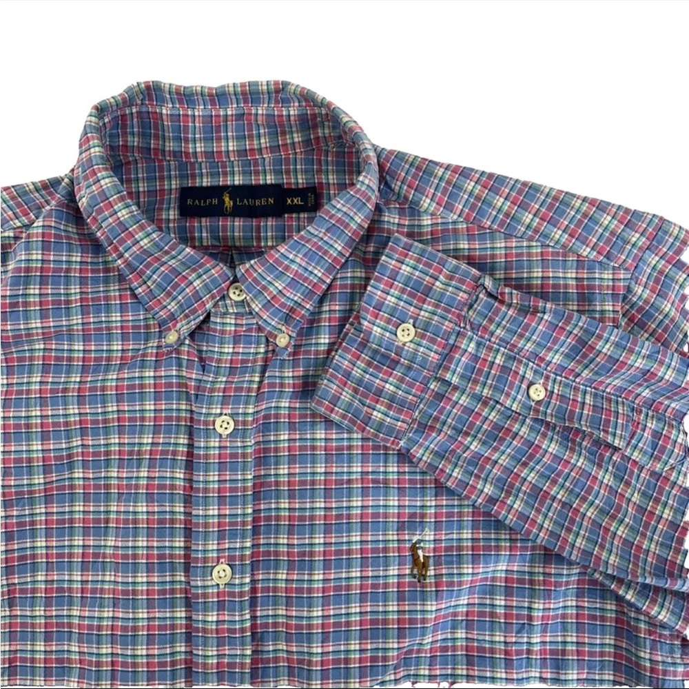 Mens Ralph Lauren Button Down Long Sleeve Shirt Sz XXL Pink Blue Plaid